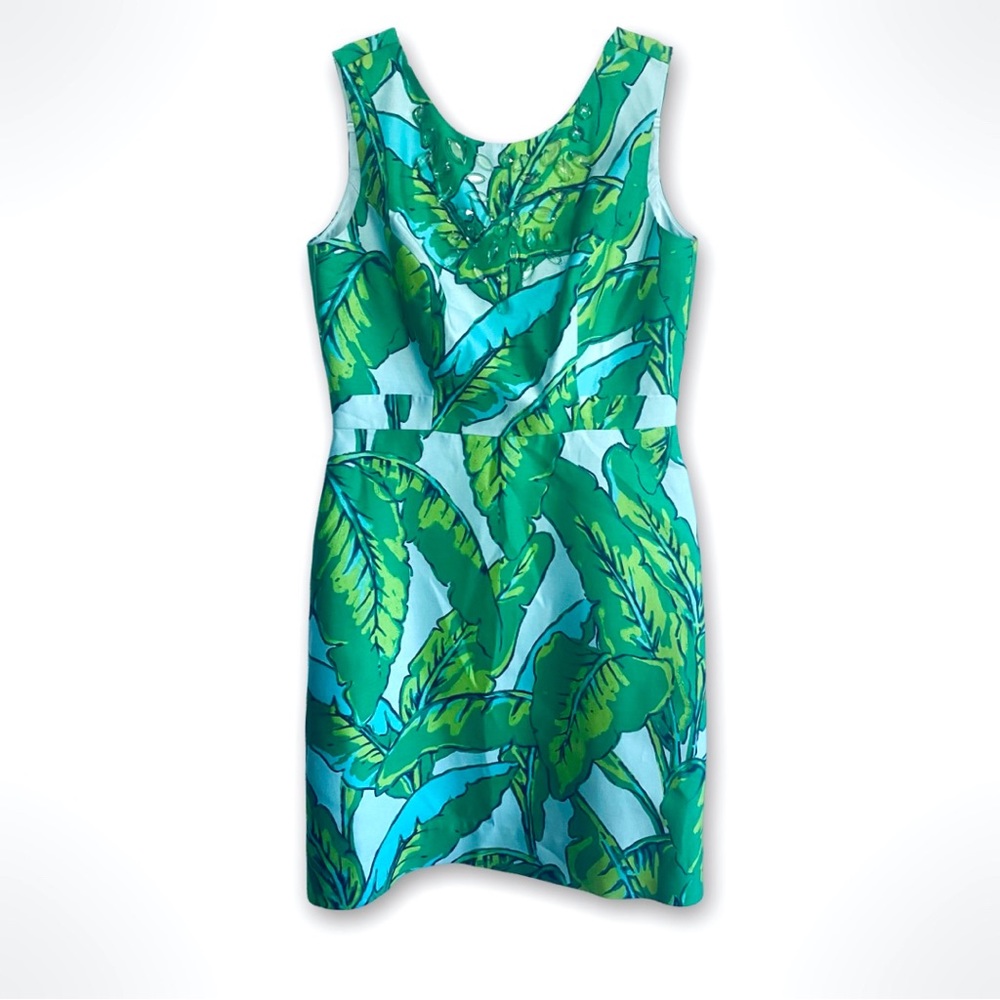 Vineyard Vines | Crystal Blue & Green Beaded Banana Leaf Shift Dress